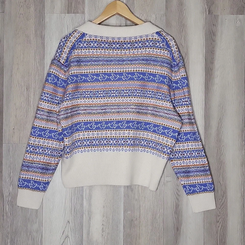 J Crew Womens L Knit Sweater‎ Lambs Wool Blend Fair Isle Collared Preppy